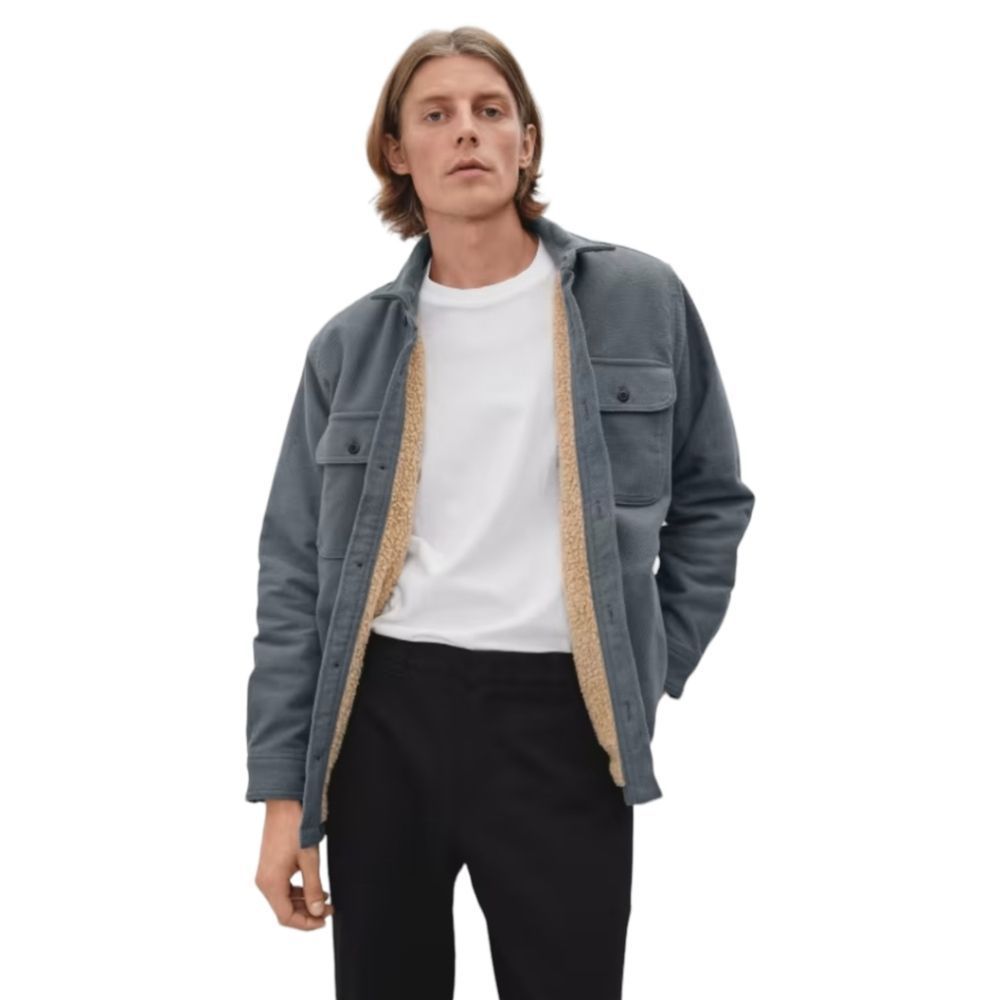 Everlane NWT ReNew Fleece-Lined Heavyweight  Shacket Overshirt in Neutral Slate